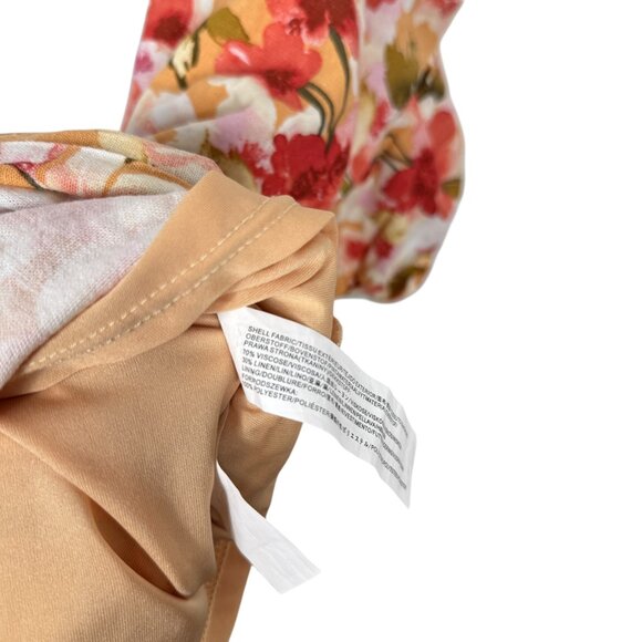 Moon River Linen Blend Midi Dress Small Orange Multicolor Floral Puff Sleeve - Picture 10 of 10